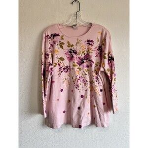 Jess & Jane Women's 3/4 Sleeve Pink Floral T Shirt Cotton Round Neck Size 1X